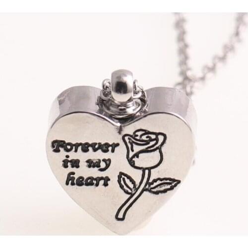European and American new forever in my heart lettering rose casket Necklace heart-shaped perfume bottle