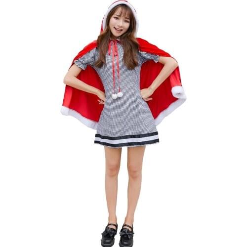 Hot Christmas Party New Style Fashion Clothing Adult Sexy Women Costume Red Green Velvet Dress with Cloak Cosplay Fancy Dress