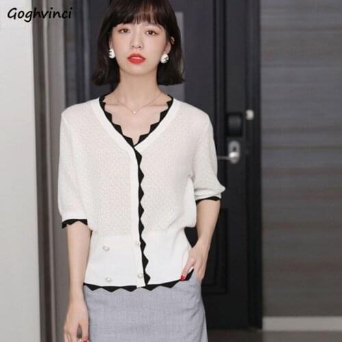 Cardigan Women Button Summer Elegant Soft Patchwork Simple Tender All-match Leisure Retro Half Sleeve Leisure Trendy Female Ins