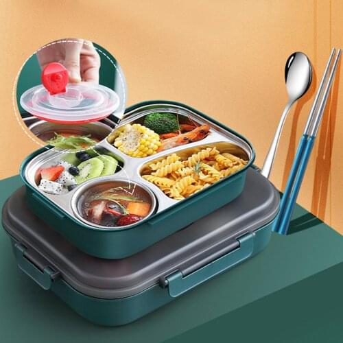 4 Compartments 304 Stainless Steel Office School Food Storage Bento Lunch Box