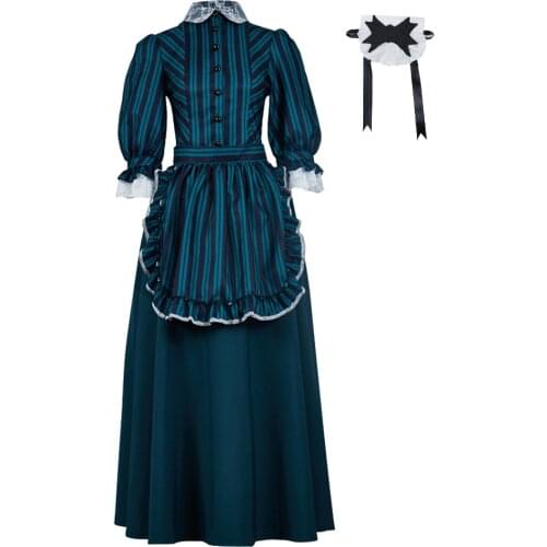 Haunted Mansion Costume Maid apron dress Butler Castmember Costume green stripes bat maid dress ghost costume