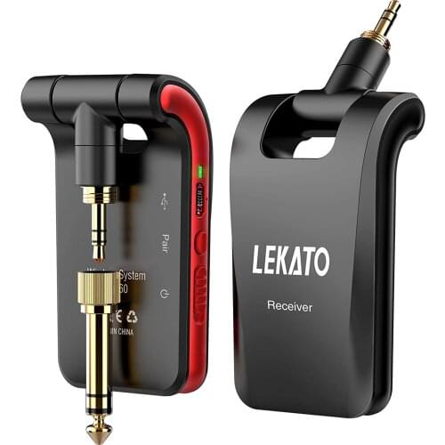 LEKATO WS-60 Wireless Guitar System 2.4GHz Wireless Guitar Transmitter Receiver Stereo 2 in 1 Plugs 6 Channels Guitar Wireless