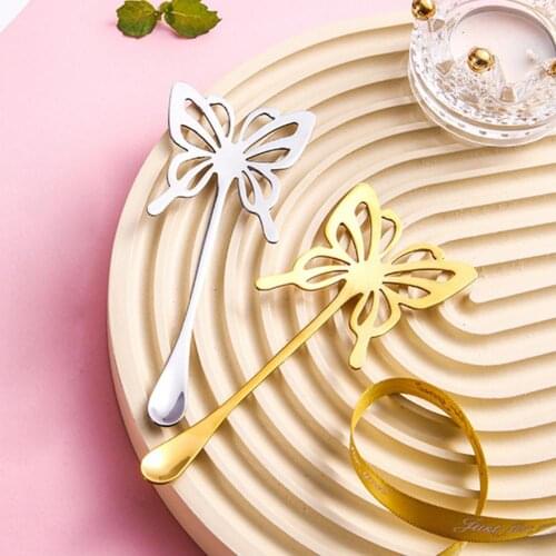 Stirring Spoon Exquisite Durable Stainless Steel Hollow Butterflies Shape Coffee Hanging Cup Scoop Teaspoon Tableware Supplies