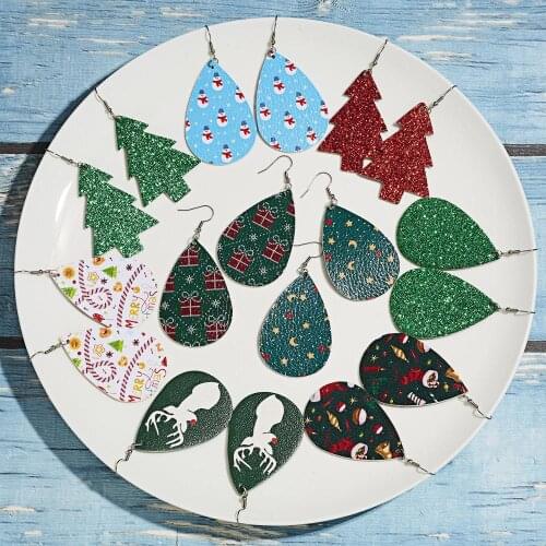 Fashion Halloween Pattern Teardrop Leather Earrings For Women Long Dangle Statement Water Drop Earrings Jewelry