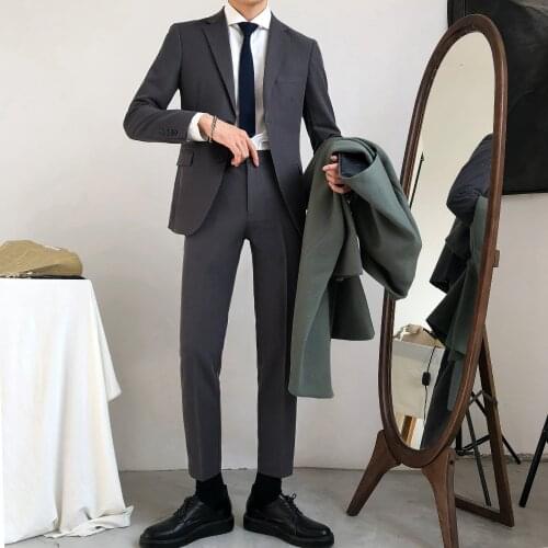 2021 Notched Lapel Two Button Men Suits Costume Mariage Homme Blazer Jacket Men Groom Wedding Suits 2 Piece Coat+Pants W450