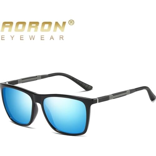 AORON Mens Classic Square Aluminum Magnesium Leg Mirror Polarized Sunglasses Men Sun Glasses UV400 Eyewear 387