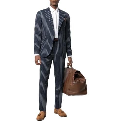 Navy Blue Striped Mens Custom Made Wedding Tuxedos Japan Style 2 Pieces Party Prom Evening Pants Suits