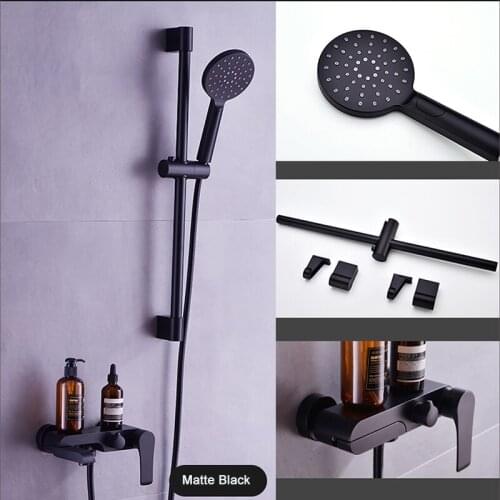 Shower Faucet Set Matte Black Round Wall Mounted Rainfall Shower Faucet Solid Brass Shower System Mixer Bath Shower