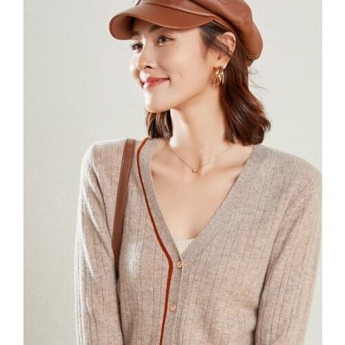 Spring Autumn New Wool Cardigan Womens Short Small Jacket Large Size Loose Fashion Color Matching All-Match V-Neck Sweater Top