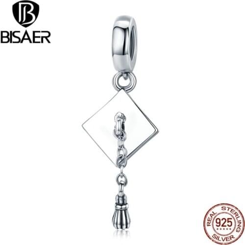 925 Sterling Silver Graduation Cap Gift Trencher Cap Long Tassel Charm Fit Charms Original 925 Bracelet Sterling Silver Jewelry