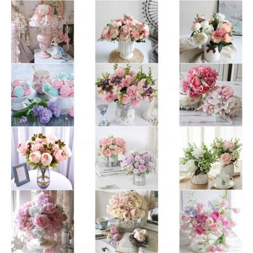 Roses In Vase 5D Diy Flowers Full Square and Round Home Cafe Decoration Wall Art Embroidery Diamond Painting Gift