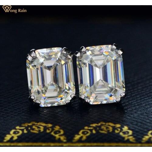 Wong Rain Classic 925 Sterling Silver Created Moissanite Gemstone Diamonds Earrings Ear Studs Wedding Fine Jewelry Wholesale