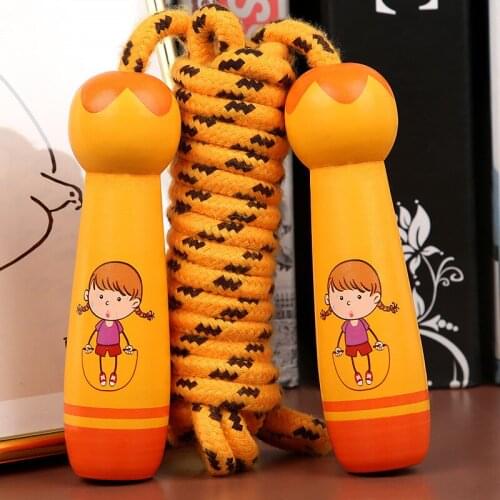Children kids jump skipping rope adjustable Cotton Rope With Wooden Handles For Boys Girls Exercise Fitness Training outdoor