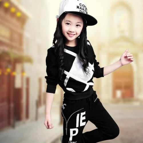 2020 Spring & Autumn Childrens Clothing Set Teenage Girls Long Sleeve Rhinestone Tracksuit Female Kids Clothes Sports Suit X363