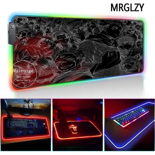 MRGLZY XXL LED Light RGB Gamer 400*900MM Hot Anime Jujutsu Kaisen Large Mouse Pad DeskMat Gaming Accessories for Laptop Keyboard