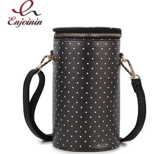 Vintage Polka Dot Design Cylindrical Purses and Handbags for Women Brown Casual Shoulder Bag Female Crossbody Party Clutch 2021