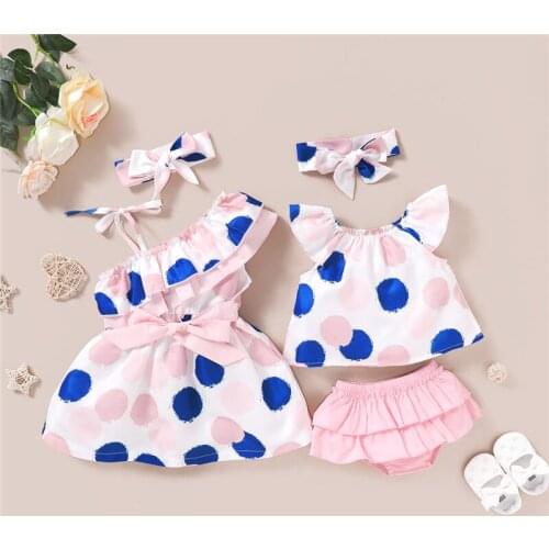 Girls spring summer baby models new Korean explosions dot printed shirt + printed shorts princess set two-piece