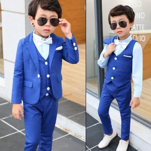 Spring Royal Blue Cotton Wedding Suits For Boys New Fashion Casual Child Blazer School Performance Party Prom Clothing Sets Red