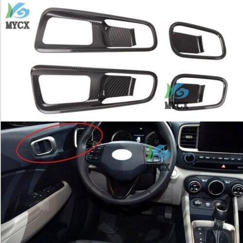 For Hyundai Venue 2019 2020 Carbon Fiber Inner Door Handle Catch Cover Bowl Cup Trim Decoration Car Styling Auto Accessories