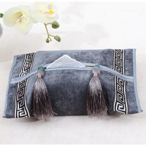High-grade Lace Tissue Box Cover Home Decoration Napkin Paper Set Velvet Gray Removable White Black Tissue Case