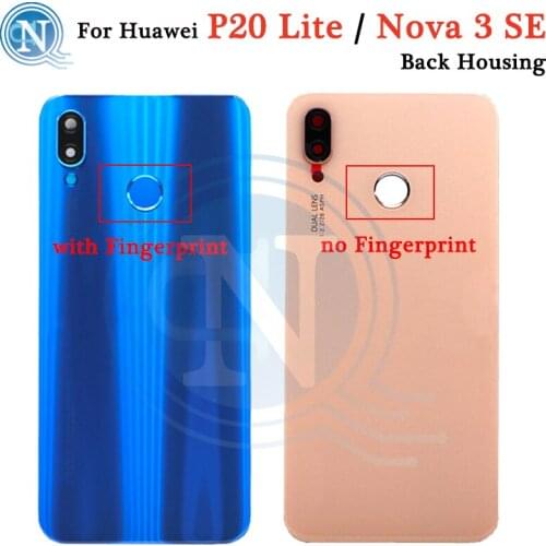 For Huawei P20 Lite Back Battery Rear Cover Door Housing Case Glass Panel+camera +Fingerprint For Huawei Nova 3e Battery Door