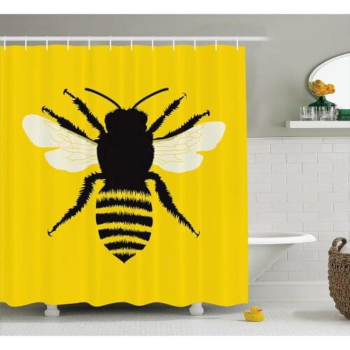 Queen Bee Shower Curtain Silhouette of Honeybee with Stripped and Detailed Wings Abstract Waterproof Polyester Bath Curtains