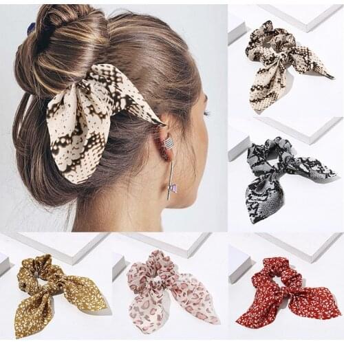 Women Streamers Leopard Print Polka Dot Floral Print Elastic Bow Hair Rope Girl Hair Ties Korean Sweet Hair Accessories Headwear