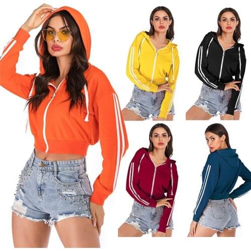 2020 Autumn Womens Solid Hoodies Long Batwing Sleeve Sport Short Cardigan Loose Casual Females Coats Outerwear Teen