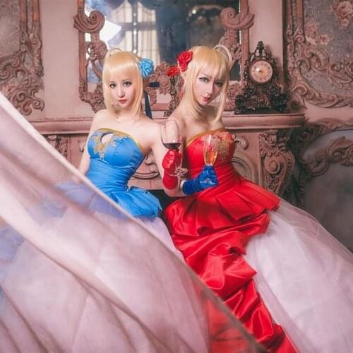 Anime FATE ZERO TYPE MOON 10th Anniversary Saber Blue Neru Red Cosplay Costume Lolita Dress Halloween Suit For Women Outfit New