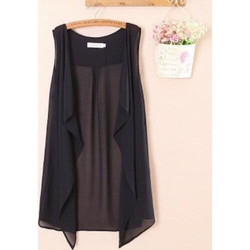 Large Size 4XL Chiffon Waistcoat Vests for Women Cardigan Loose Womens Vest Summer Breathable Thin Black Long Chiffon Vest