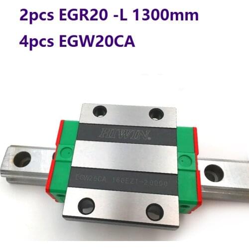 2pcs origial Hiwin rail EGR20 -L 1300mm linear guide + 4pcs EGW20CA flanged carriage blocks for CNC router