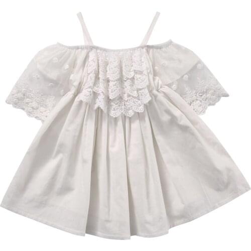 2017 Summer Toddler Kids Baby Girls Lace Dress Princess Party Pageant Holiday Dresses Off-shoulder Ruffles Lace Princess Costume