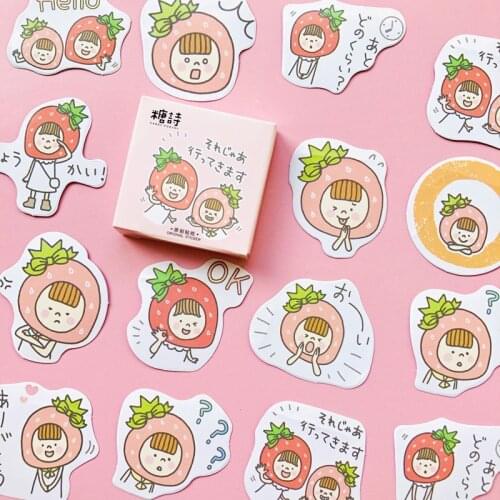 45 pcs /Box Strawberry Hat Girls Decorative Sticker Stick Label
