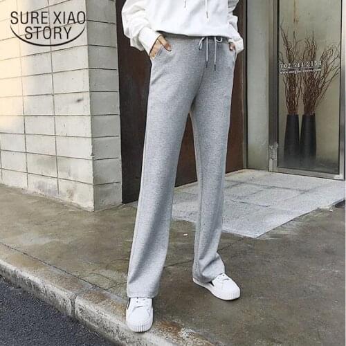 Spring Cotton Pants Women Loose Wide Leg High Waist Sport Casual Straight Plus Size Trousers Streetwear Drawstring Pants 8742 50