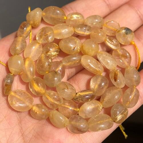Natural Stone Gold rutilated quartz Beads 8-10mm Irregular Loose Spacer Beads For Jewelry Making Bulk Fashion Bracelet Necklace