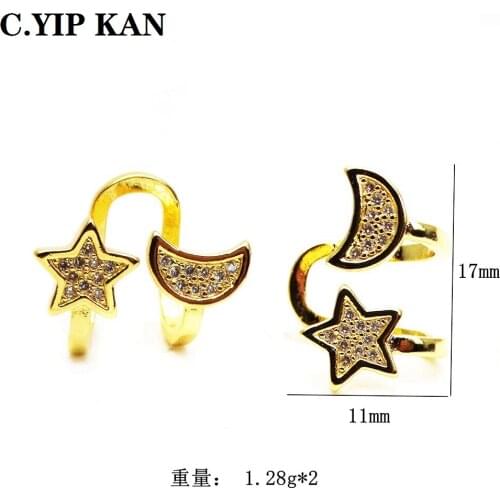 C.YIP KAN Fashion U-shaped gold-plated ear clip copper micro inlay color zircon Moon Star earring ear bone clip