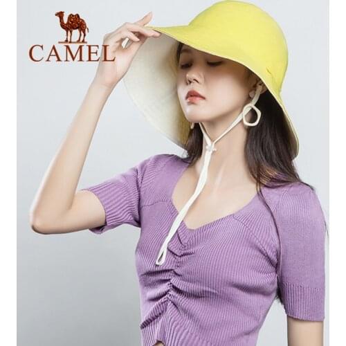 CAMEL Summer New Womens Casual Hats Breathable Outdoor Female Hat Sun Hat Big Brim Double-sided Fisherman Hat
