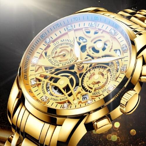Gold Men Watch Quartz Clock Top Brand Luxury Full Steel Waterproof Hollow Dress Business Watches Mens Analog Watch Reloj Hombre