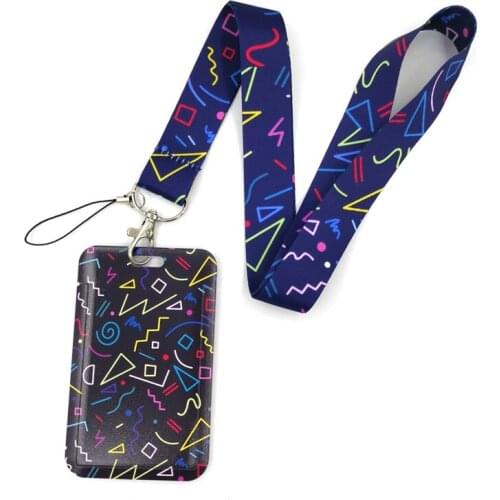 Color Geometric Pattern Graffiti Art Cartoon Anime Fashion Lanyards Bus ID Name Work Card Holder Accessories Decorations Kids