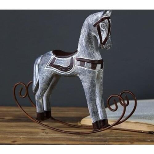 Wooden Crafts Rocking Horse Figurine Home Office Decor Furnishing Articles Wooden Adornment Crafts Horse Statue Rocking Horse