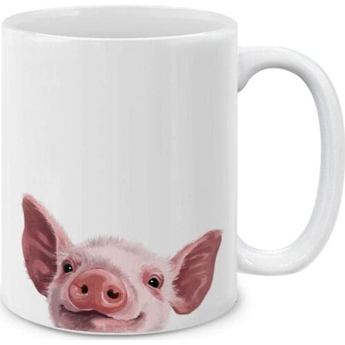 Baby Pig White Ceramic Coffee Mug Tea Cup, 11 OZ