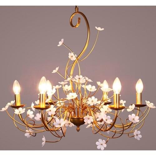 Home metal Chandelier Led candle Lamp Golden Iron Chandelier Lights Foyer Flower Hanging Luminaria Wedding Living Room Lustres
