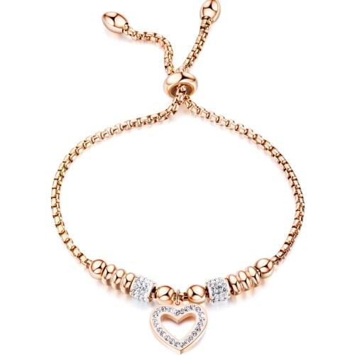 Friendship Stainless Steel Color Rose Gold Heart Shaped Peach Heart Set Zircon Jewelry 2021 Trend Bracelets For Gifts Women