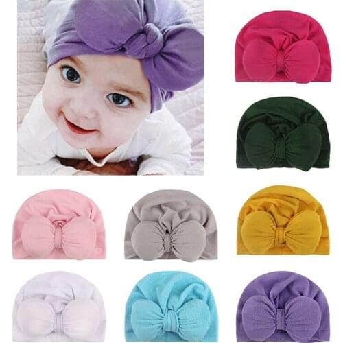 Cotton Hat Knotted Bow Headwear Baby Solid Color Indian Turban Newborn Toddler Kids Baby Boy Girl Warm Soft Cap New 2020