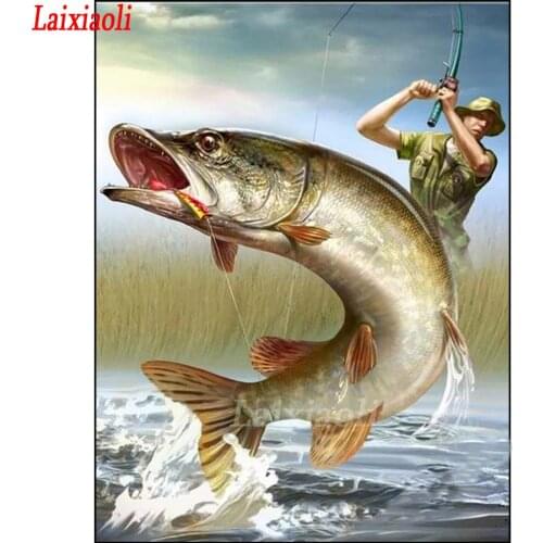 Hobby art Diamond Painting Scenery Fishing Big Fish Full Square/ Round Drill Rhinestone Mosaic Diamond Embroidery Cross Stitch