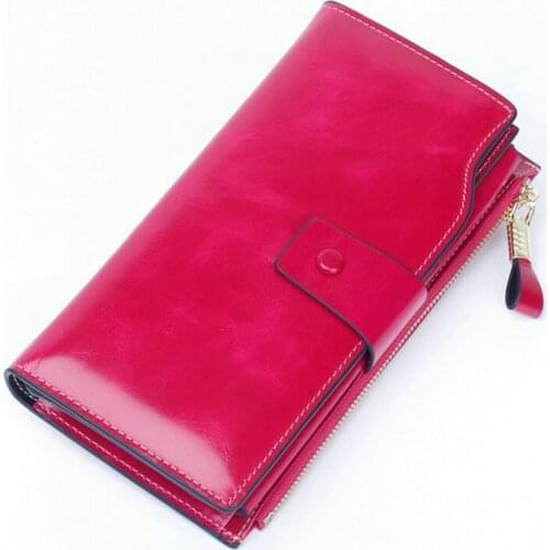 Luxury Rose Pink Multicolor Large Women Long RFID Wallet Fashion Top Quality Genuine Leather Card Holder Wallet