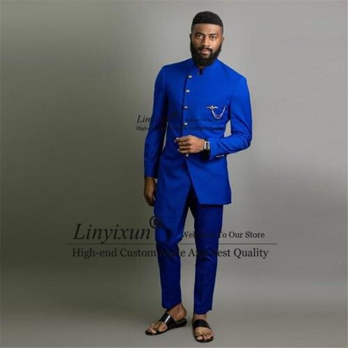 Royal Blue Men Suits Slim Fit Wedding Groom Wear Tuxedo 2 Pieces Long Jacket and Pant Best Man Blazer Party Prom Terno Masculino