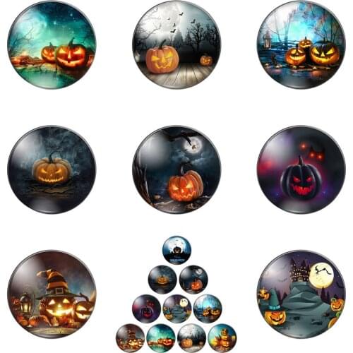 Happy Halloween Magical Fierce Pumpkin 12mm/20mm/25mm/30mm Round Photo Glass Cabochon Demo Flat Back Making Findings