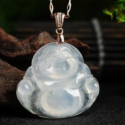 Ice white flowers floating light colorless Jade Buddha Pendant Burma Jade Buddha Maitreya a female ice Buddha Pendant