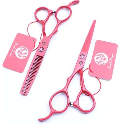 Left Hand 5.5" Purple Dragon Red Thinning Shears Cutting Scissors Professional Barber Scissors Styling Tool Hair Scissors Z8001